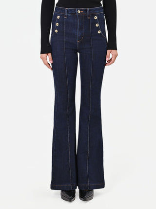 High-Waisted Navy Blue Marinière Flared Jeans