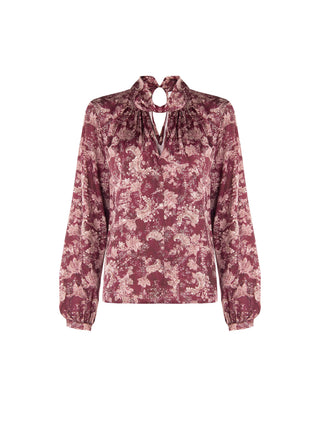 Blusa rosso bordeaux con fantasia e collo a torchon