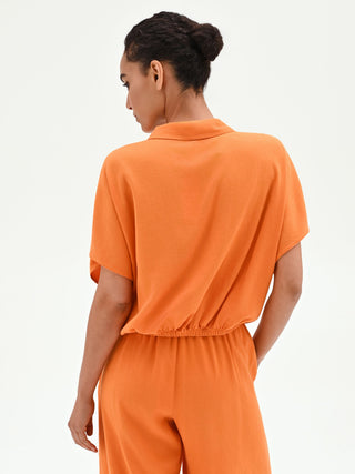 Leinenbluse mit Knoten in Orange