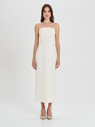 White Sheath Dress in Textured Cady
