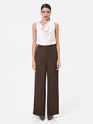High-Waisted Chocolate Wide-Leg Trousers