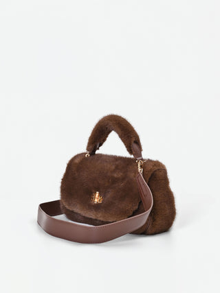 Sac à main effet fourrure couleur chocolat