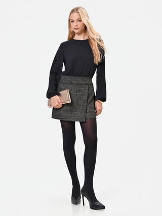 Military Green Mixed-Media Playsuit with Textured Woven Skirt