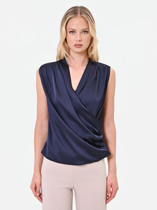 Navy Satin Crossover Top
