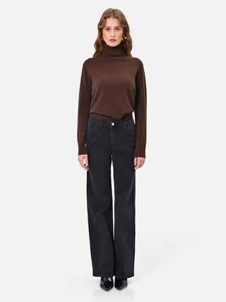 Jeans neri a gamba larga con strass