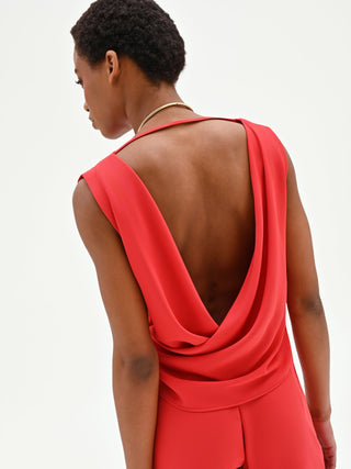 Strawberry Red Draped Neck Jumpsuit