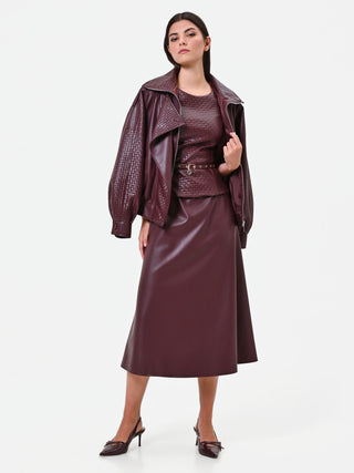 Abito midi in similpelle rosso bordeaux