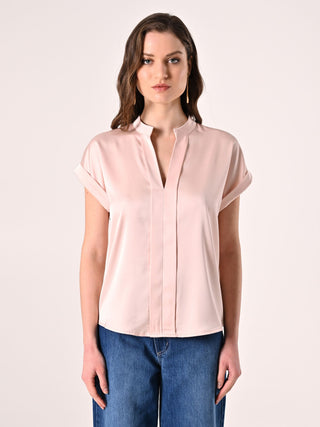 Pink Blouse with Mandarin Collar
