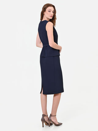 Robe midi bleu marine effet deux pièces