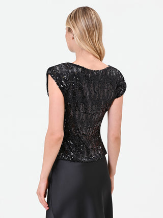 Black Sequin Top with Asymmetric Hem