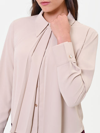 Georgette-Bluse in Taupe-Beige mit überlappenden Falten