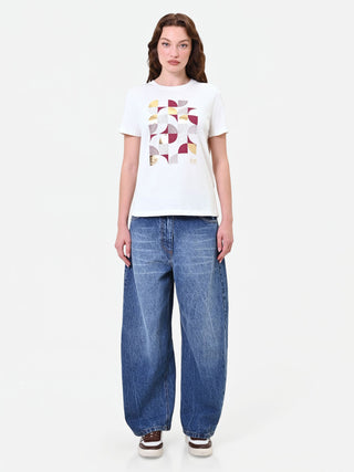 Cream T-Shirt with Laminated Graphic Print