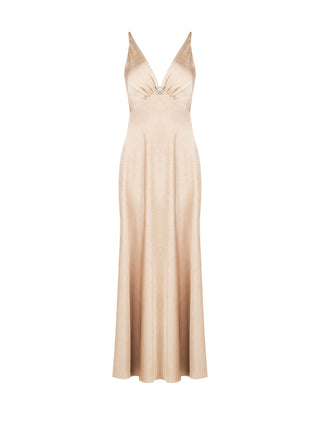 Abito Lungo in Envers Satin Beige Scuro
