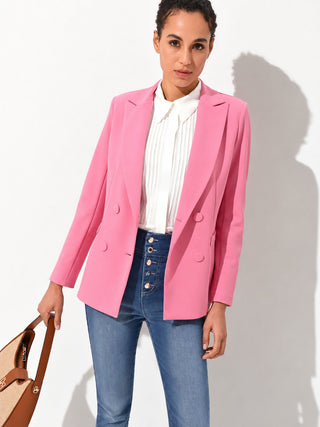 Pink Double-Breasted Blazer with Self-Covered Buttons