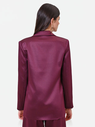 Burgundy Red Single-Breasted Jacquard Satin Jacket