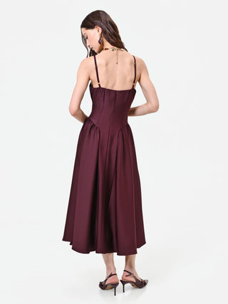 Bustier-Midikleid aus bordeauxrotem Satin