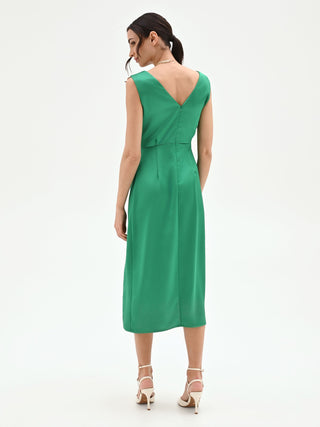 Meadow Green Draped Neckline Sheath Dress