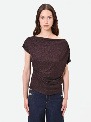 Asymmetrisch drapierte Bluse in Dunkelbraun