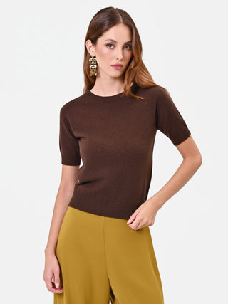 Maglia in lana marrone a maniche corte