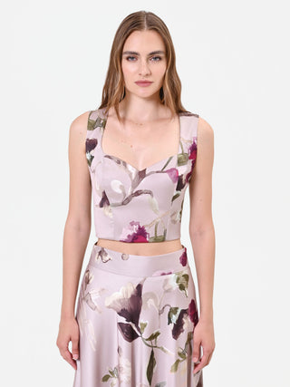 Floral-Print Taupe Bustier Top