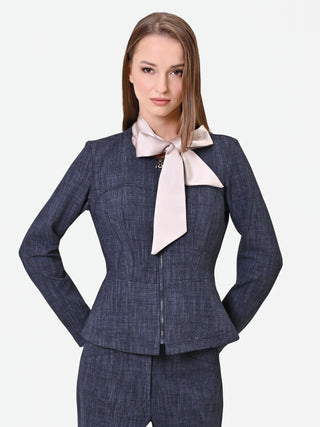Fitted Navy Blue Zip-Front Jacket