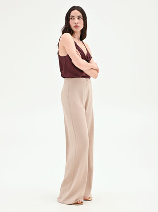 Beige Taupe Palazzo Trousers in Viscose