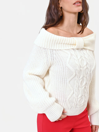 Cream White Wool Boat Neck Sweater