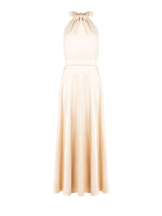 Abito Lungo in Raso Beige Chiaro