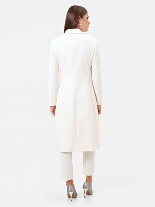 Cream Midi Coat with Peak Lapels
