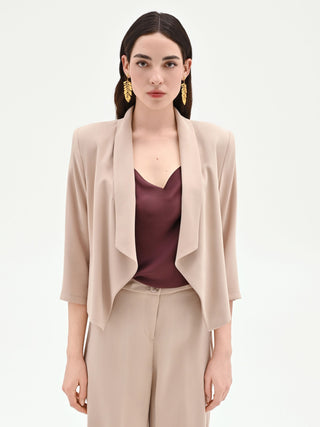 Giacca tortora beige dal design aperto in viscosa