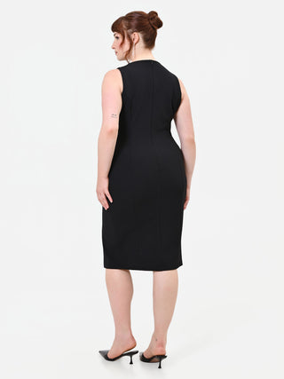 Schwarzes Curvy-Etuikleid aus Scuba-Crêpe mit Revers