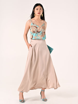 Jupe beige clair en satin