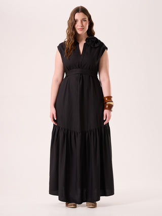 Abito Curvy Nero in Lino Viscosa