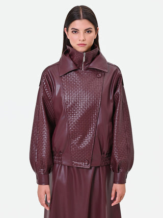 Bordeauxrote Steppjacke aus Kunstleder