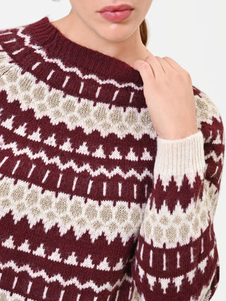 Jersey burdeos jacquard con motivos geométricos