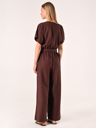 Combinaison marron chocolat en lin et coton