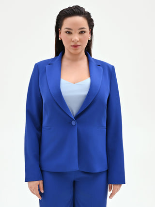 Giacca Curvy blu cina con rever a lancia in cadi