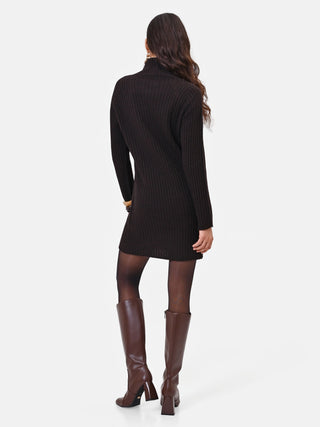 Robe courte côtelée marron foncé