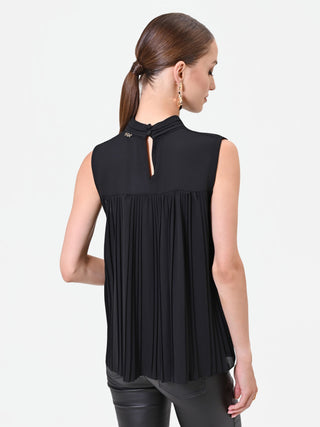 Black Sleeveless Top with Pleated Detail