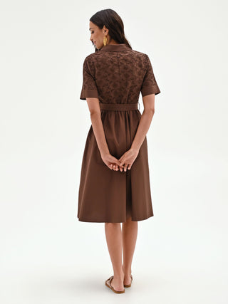 Chocolate Shirt Dress with Broderie Anglaise Bodice