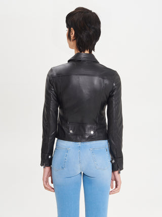 Biker-Jacke aus Kunstleder in Schwarz