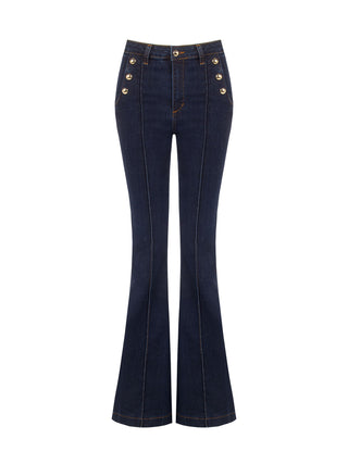 Jeans acampanados azul marino de estilo marinero y tiro alto