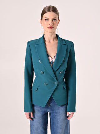 Double-breasted Jacket in Royal Green Technical Fabric