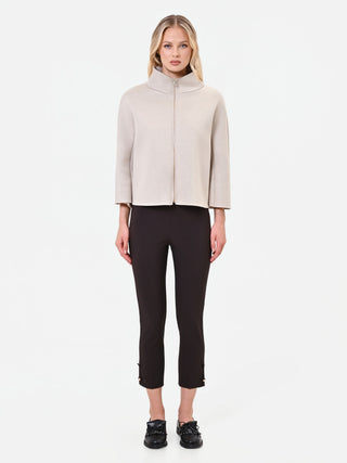 Cropped Taupe Jacket with Mandarin Collar