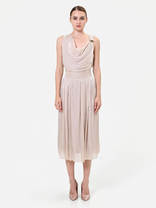 Robe midi beige taupe à décolleté drapé