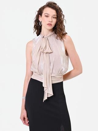 Satintop in Taupe mit seitlicher Schleife
