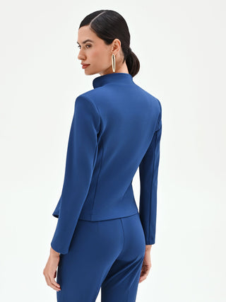 Bright blue jacket with asymmetrical zip