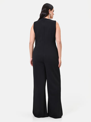 Curvy Black Jumpsuit with Sequin Bodice and Slit