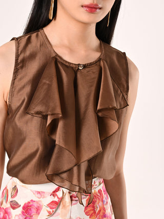 Brown Ruffled Blouse