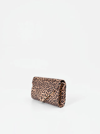 Schwarze Kuvert-Clutch mit Animal-Print und Golddetail
